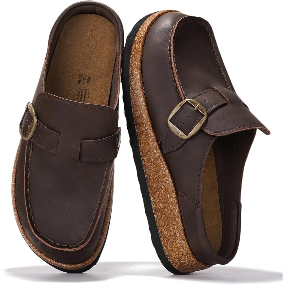 〽️Women's Moccasin-Style Clogs Mules Brown Distressed Closed Toe Slip-on Shoes